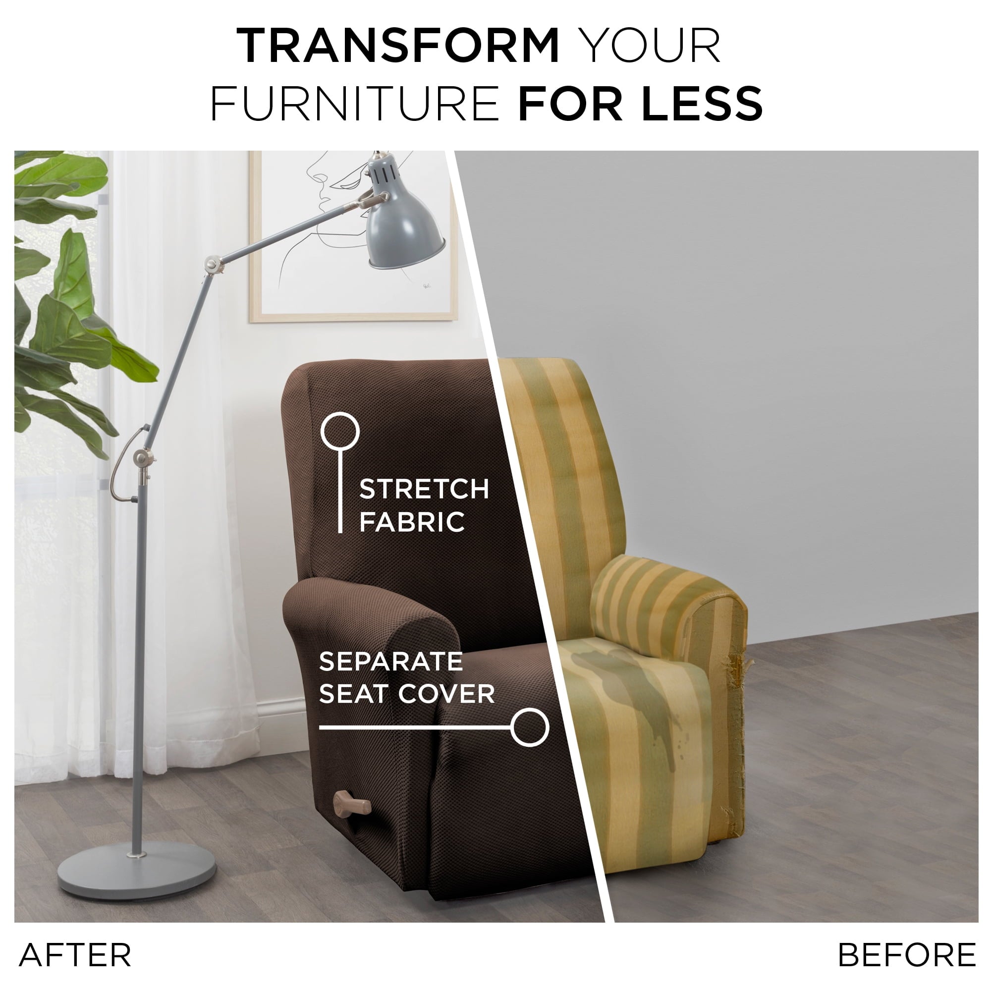 Mainstays Recliner Pixel Stretch Fabric Slipcover, Brown, 4-Piece