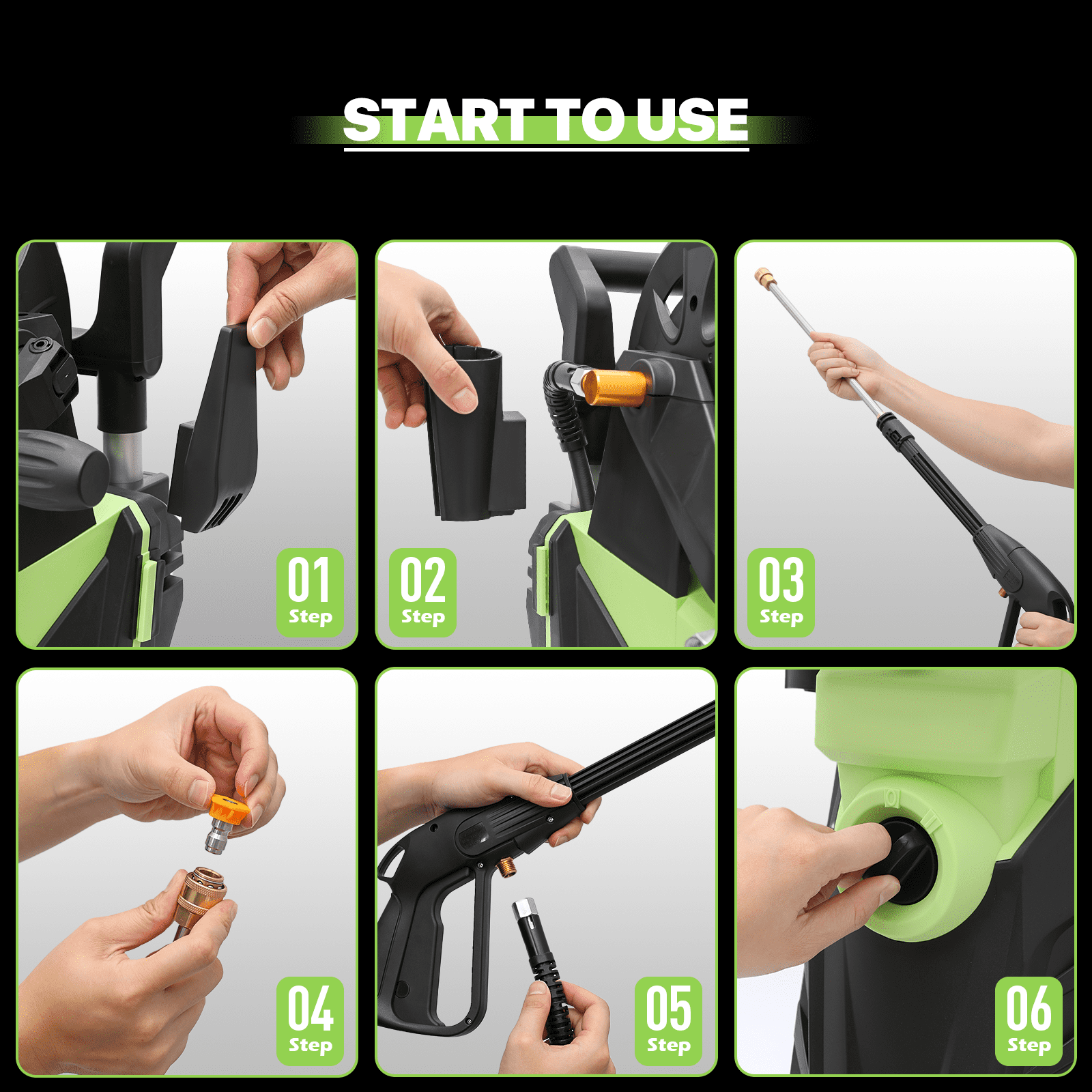 Magshion Electric Pressure Washer, 2180 PSI, Max. 1.5 GPM Power Washer with 19.5 ft Hose, 4 Nozzles, Foam Cannon and Hose Reel, for Patios Cars Fences Driveways, Green