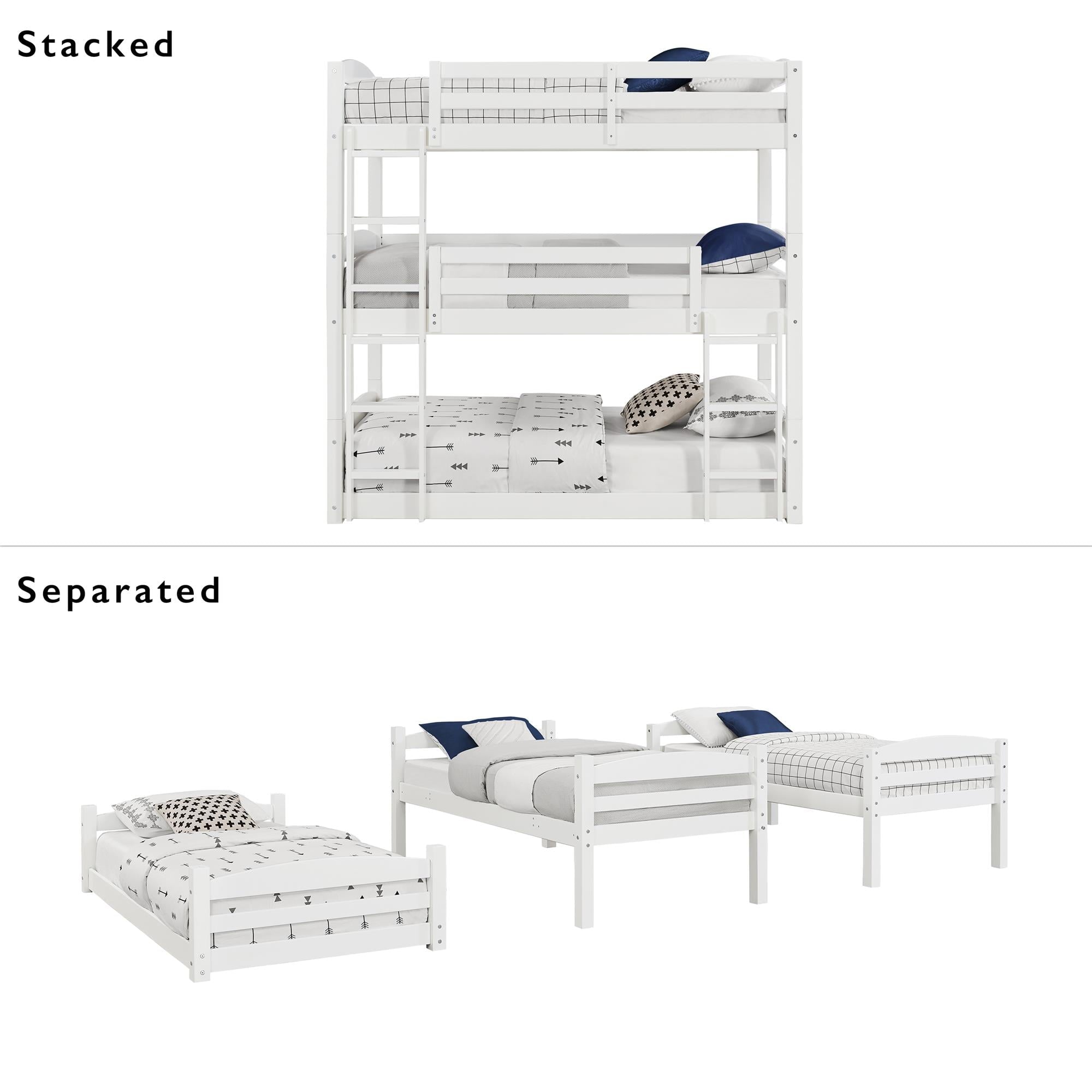 Better Homes and Gardens Tristan Kids' Convertible Triple Bunk Bed, Twin Over Twin Over Twin, White