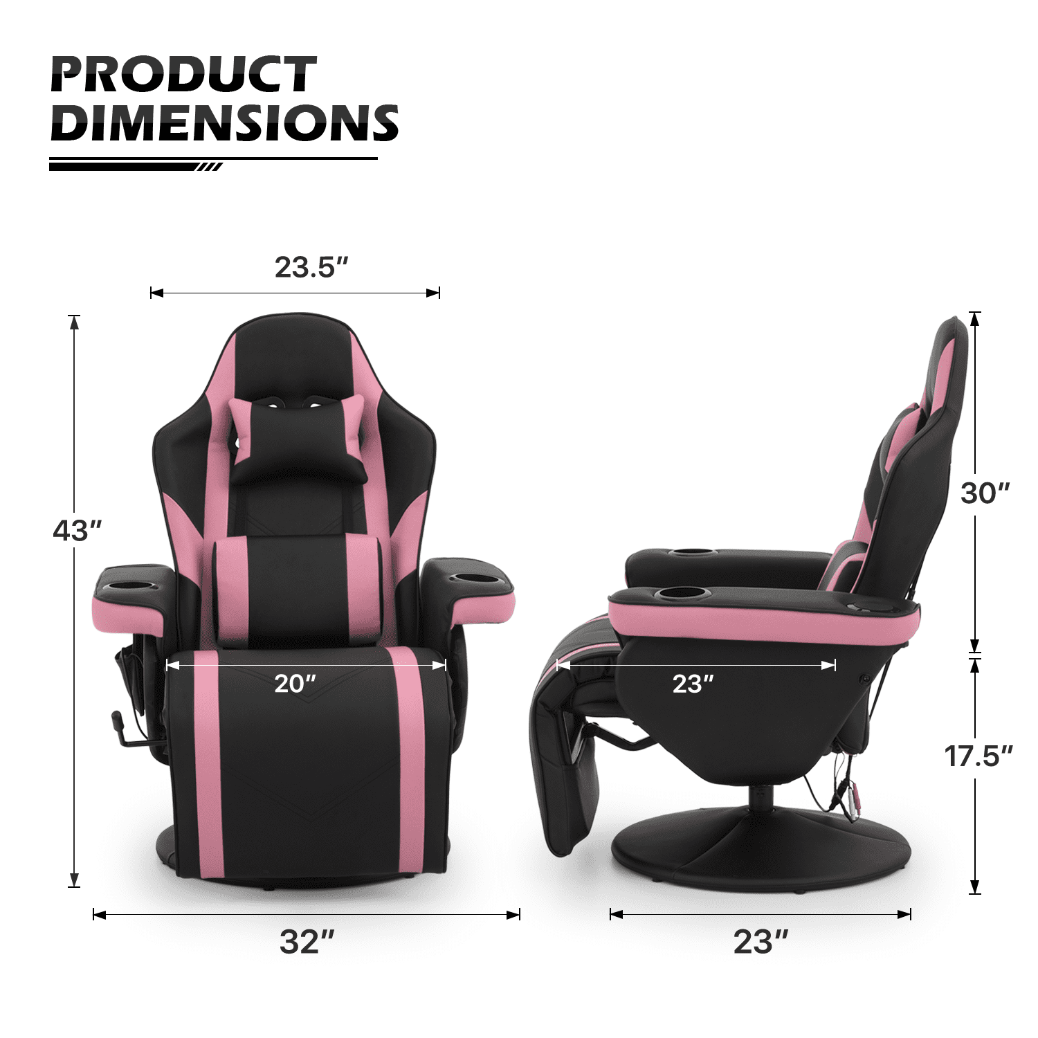 MoNiBloom Massage Video Gaming Recliner Chair, Ergonomic Computer Desk Chair with Bluetooth Speakers, High Back PU Leather Chair with Adjustable Backrest, Footrest and Lumbar Support, Pink