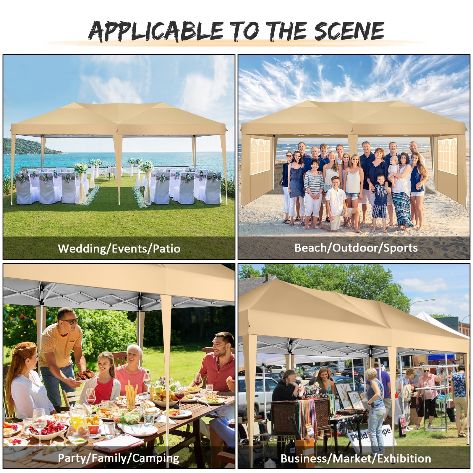 SANOPY 10' x 20' EZ Pop Up Canopy Tent Party Tent Outdoor Event Instant Tent Gazebo with 6 Removable Sidewalls and Carry Bag, Khaki