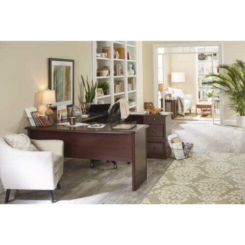 Realspace Broadstreet 65"W Contoured U-Shaped Desk, Cherry