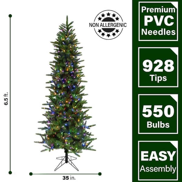 6.5-ft. Pre-Lit Carmel Pine Slim Green Artificial Christmas Tree, Multi-Color LED Lights