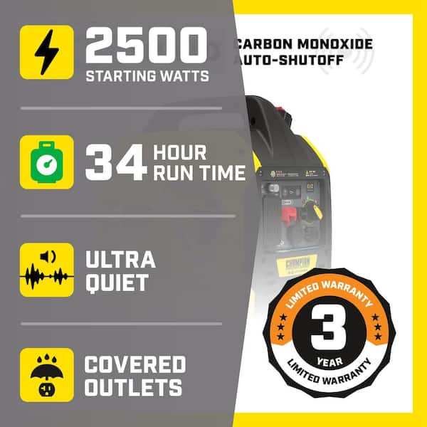 2500-Watt Recoil Start Ultra-Light Portable Gas and Propane Powered Dual Fuel Inverter Generator with CO Shield