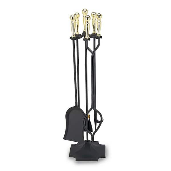 32 in. Tall 5-Piece Black and Polished Brass Concord Fireplace Tool Set