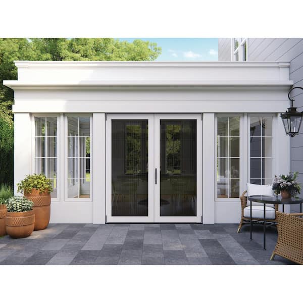 F-4500 72 in. x 80 in. White Left-Hand Folding Primed Fiberglass 2-Panel Patio Door Kit with Impact Glass and Screen