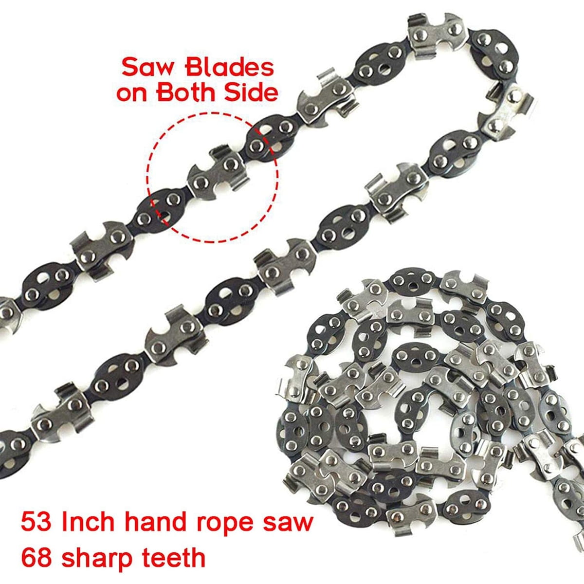 53 Inch Hand Rope Chain Saw Sharp Manual Tree Limb Chain Saw with 68 Teeth Folding Pocket Rope Chainsaw Tree Cutting Tool for Gardening Camping Survival Gear
