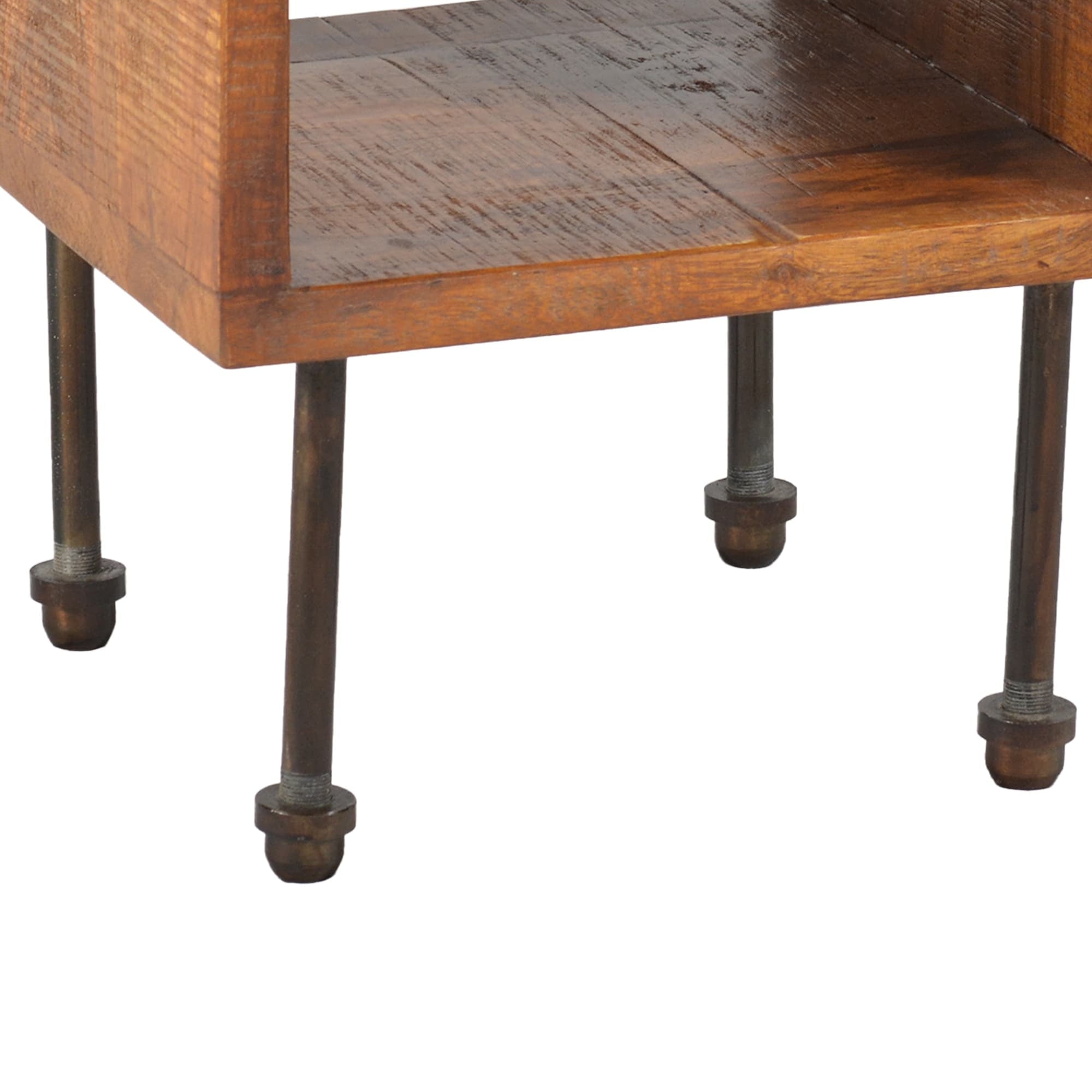 22 Inch Industrial Style Cube Shape Wooden Nightstand with Rough Sawn Texture,Brown