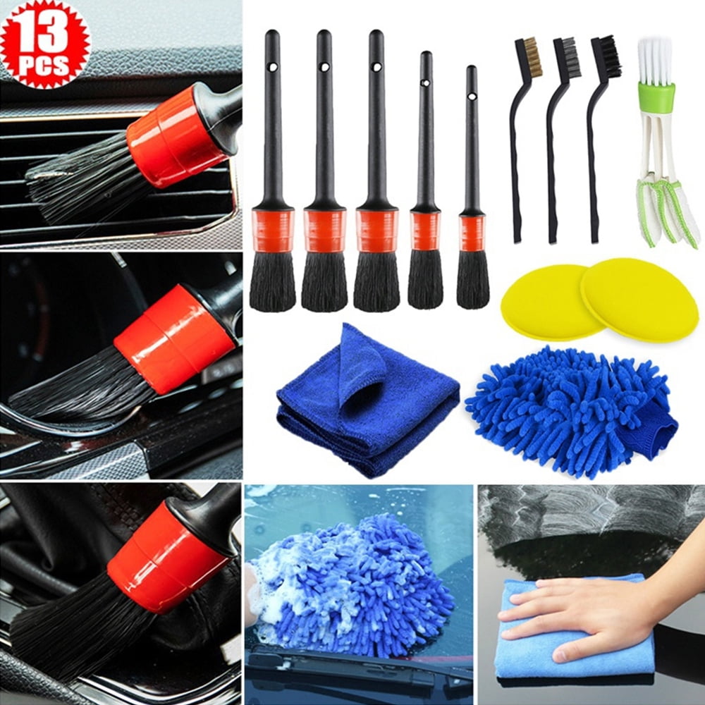 HOTBEST 13pcs Detailing Brush Set, Brush Car Detailing Kit, Car Brush Detailing Brush Set Dirt Dust Clean Brushes For Car Interior Exterior Leather Air ents Cleaning
