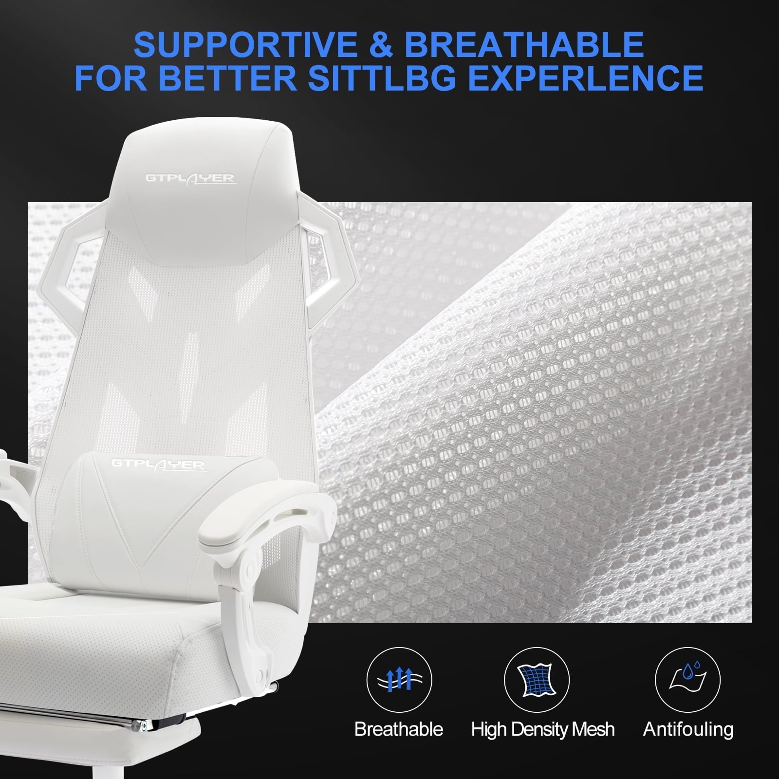 GTRACING Office Chair with Footrest 3D Stereoscopic Frame Mesh Recliner, White