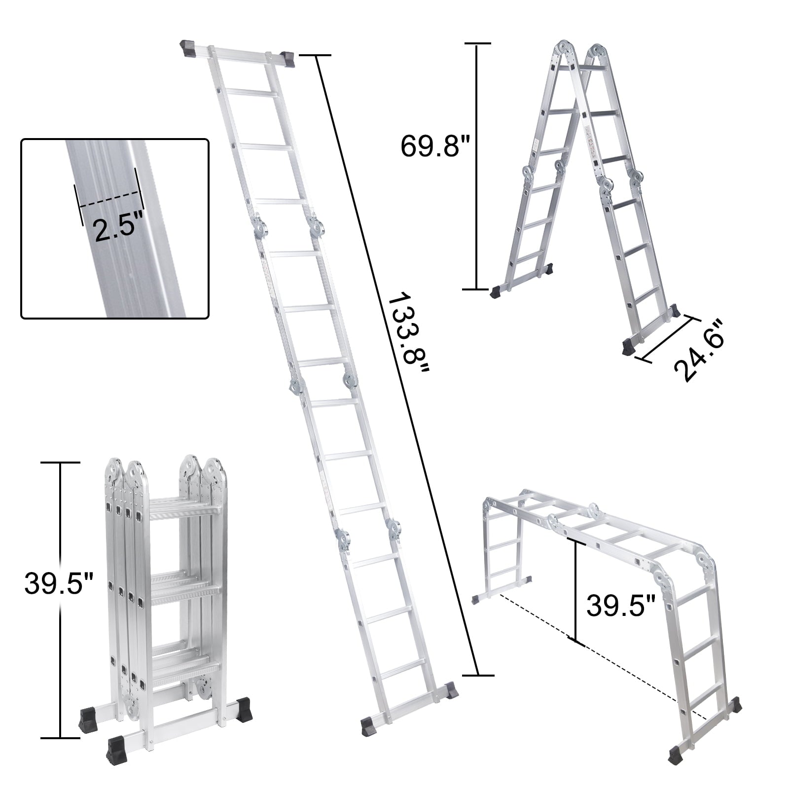 Comie 330lb 12.5ft Multi Purpose Aluminum Folding Step Ladder