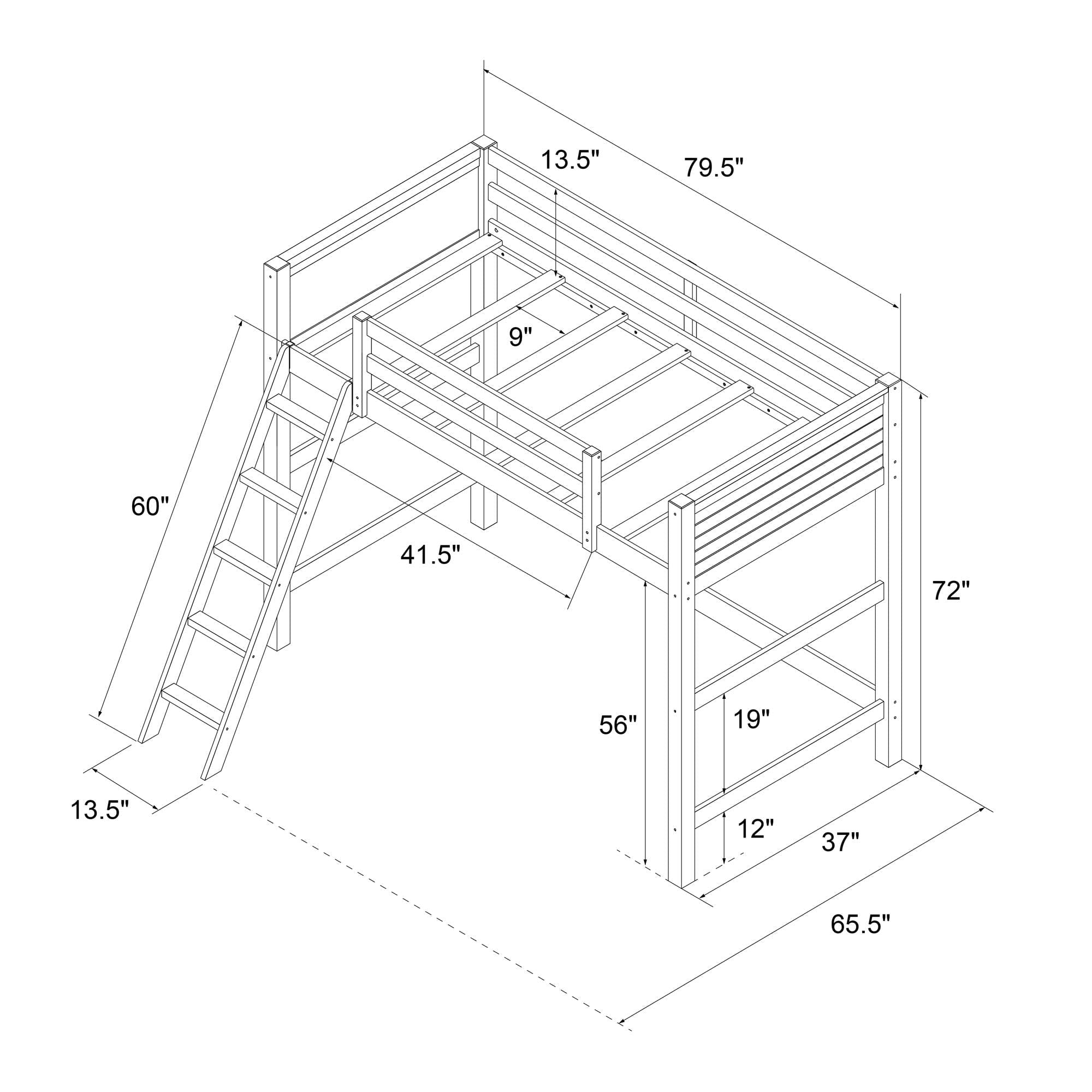 Your Zone Kiarah Twin Loft Bed with Ladder, Black