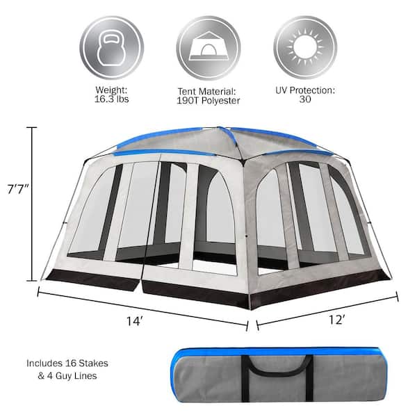 14 ft. x 12 ft. Screened-In Travel Tent- Mesh Side Walls and Zipper Door- UV 30 Rating