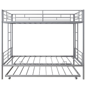 uhomepro Metal Twin Over Twin Bunk Beds with Trundle Bed, Twin Bunk Beds for Kids Adults Teens, Bunk Bed Can Be Divided Into 2 Twin Beds with Trundle, 2 Ladders, No Box Spring Need, Black