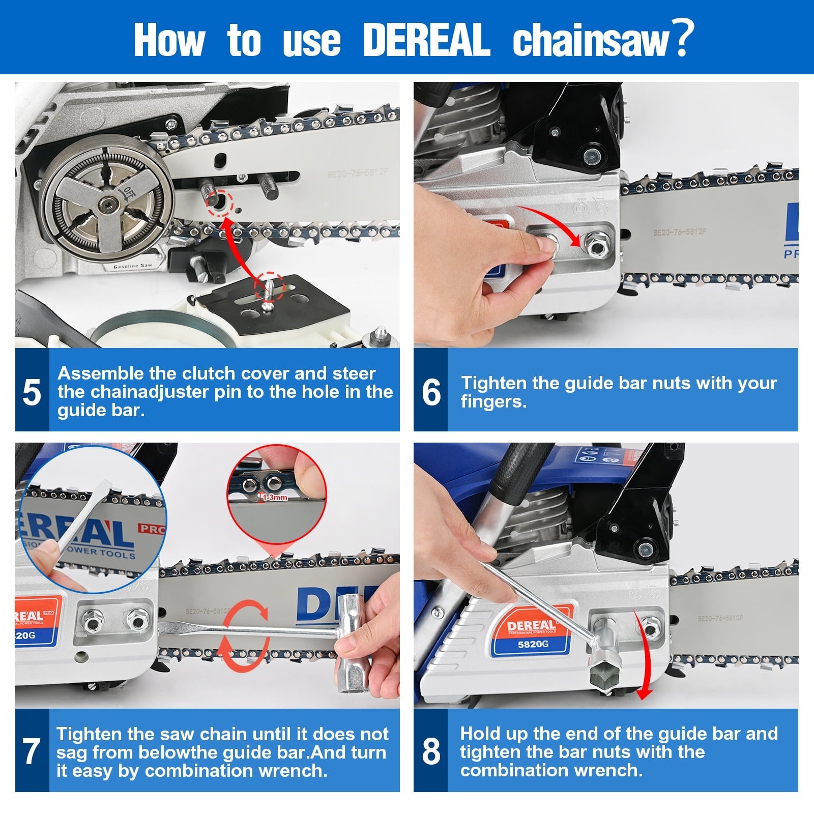 DEREAL 58CC Gas Chainsaw 18 in. 5820G 2 Stroke Gasoline Powered Chain Saws Handheld for Home Garden