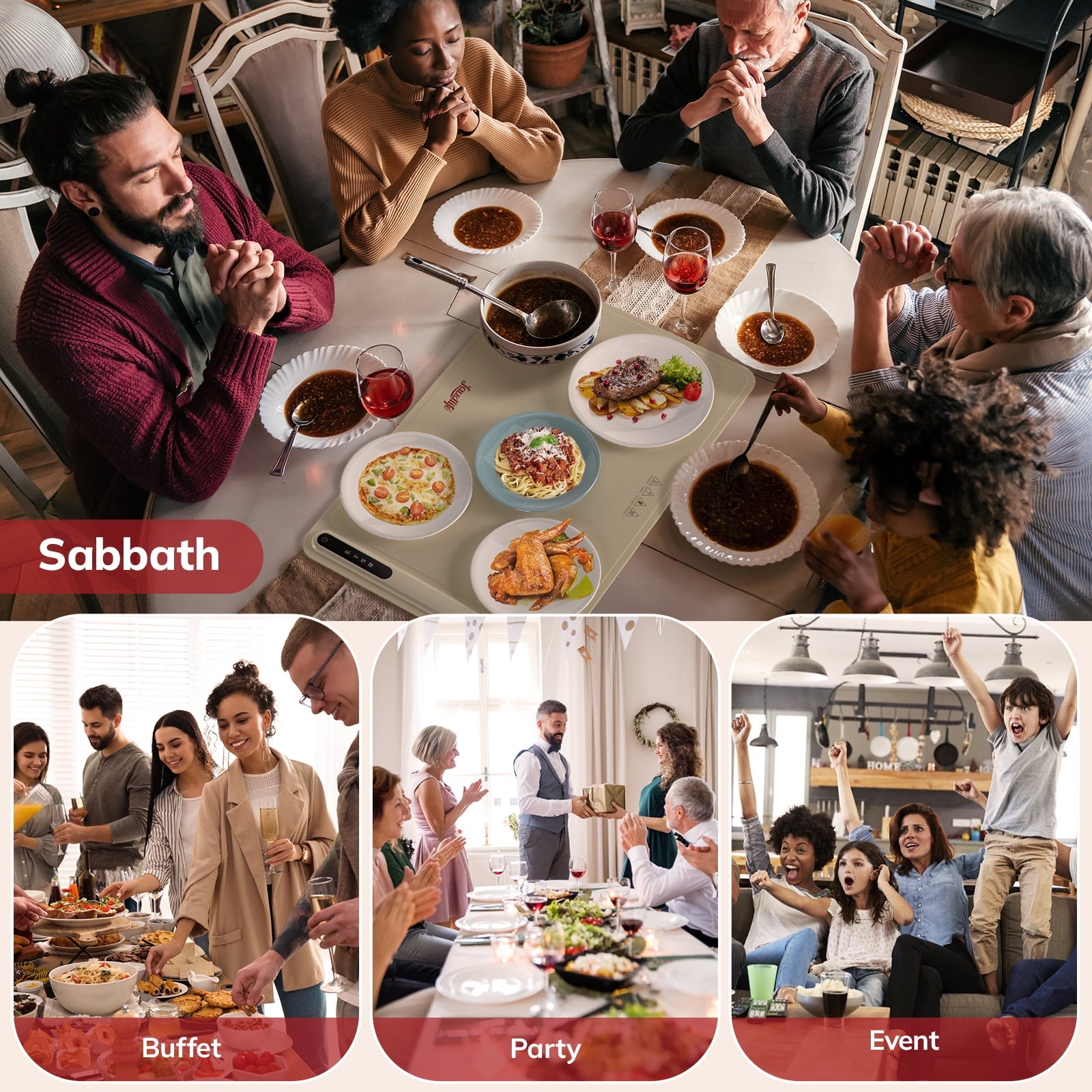 Food and Plate Warming Tray, Electric Food Warming Tray for Buffet Serving Multifunctional Food Warmer Plate Hot Plate Keeps Food Hot Warming Serving Tray Restaurants Events Home Dinners - BW601