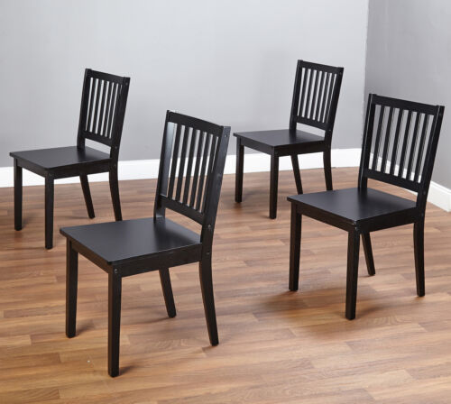 Dining Chair Set of 4 Black Sturdy Rubberwood Construction with Black