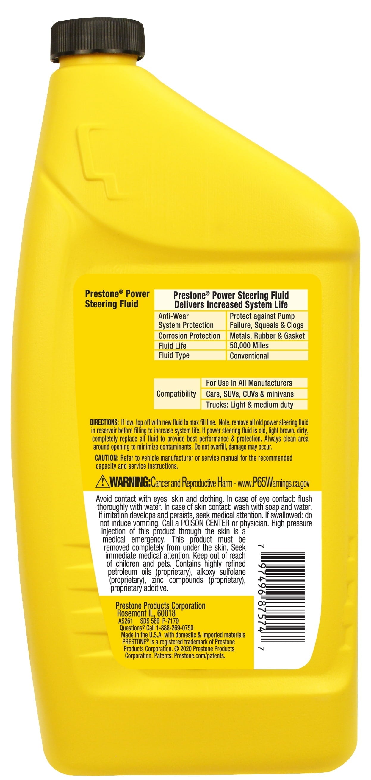 Prestone Universal Power Steering Fluid - 32 fl oz - Anti-Wear, 50,000 mile