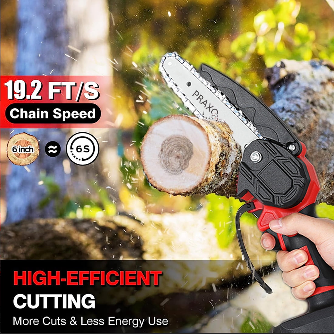 PRAXO Mini Chainsaw, 6-Inch Electric Chainsaw Cordless with 2 Batteries and 3 Chains, Upgraded Portable Handheld Chain saw for Wood Cutting, Tree Trimming, Courtyard, Garden