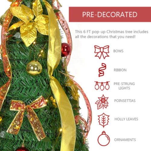 6FT ARTIFICIAL PRE-DECORATED POP UP CHRISTMAS TREE