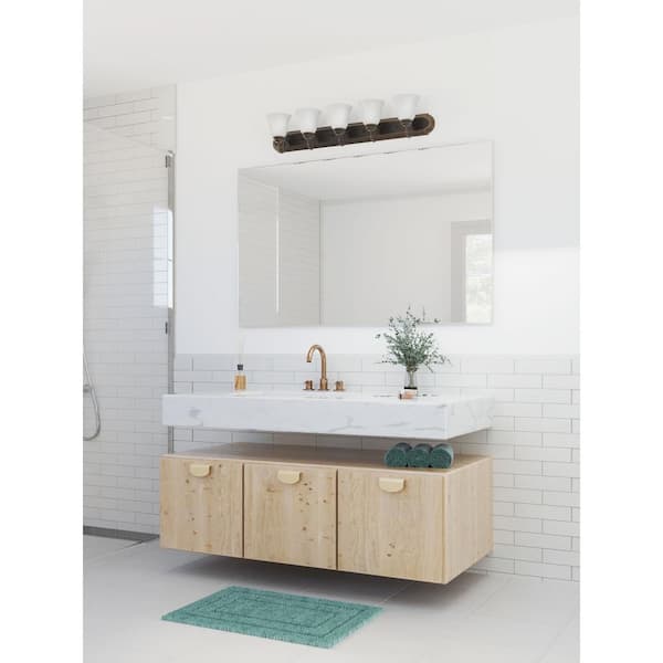 36 in. 5-Light Antique Bronze Bathroom Vanity Light with Glass Shades