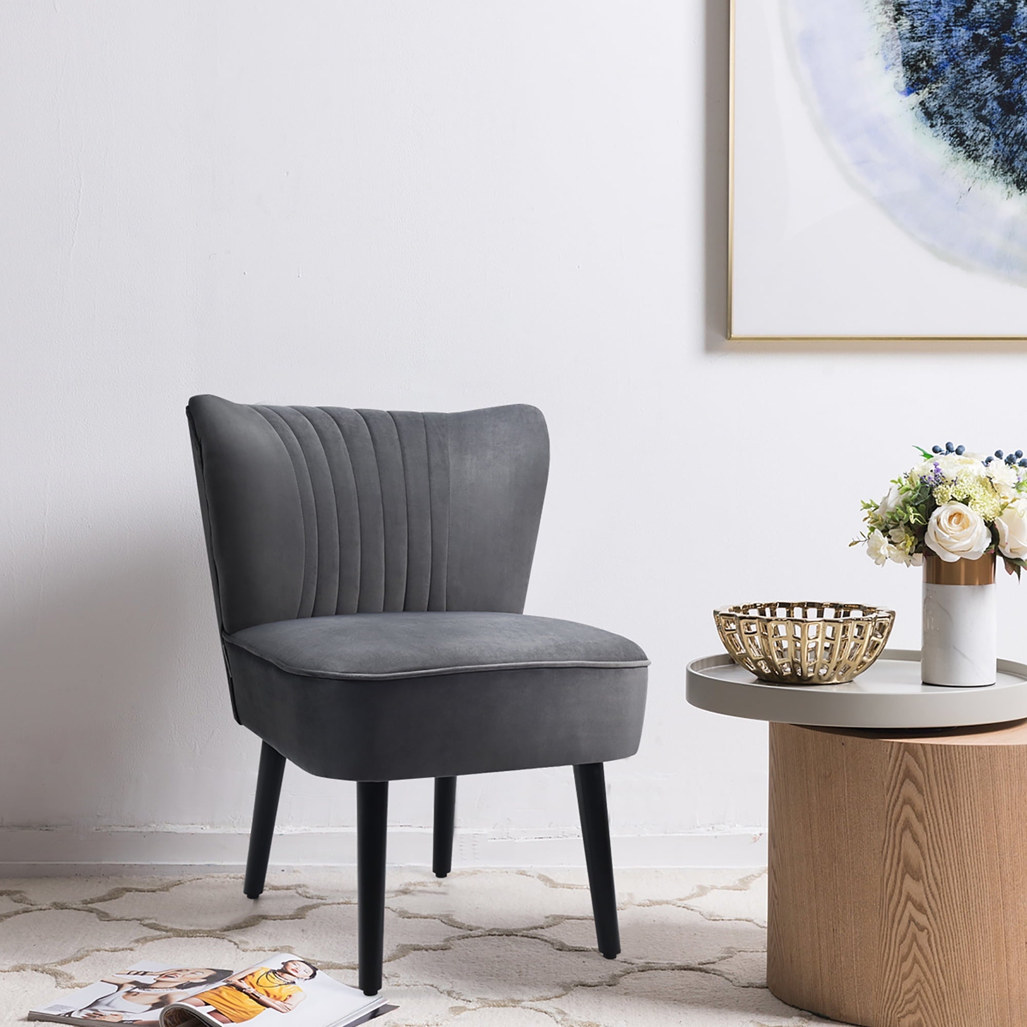 Costway Set of 2 Armless Accent Chair Upholstered Leisure Chair Single Sofa Dark Grey