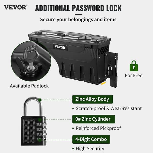 28 in. ABS Truck Bed Storage Box 6.6 Gal. Passenger Side Truck Tool Box with Padlock for Dodge Ram 1500 2019-2023, Black