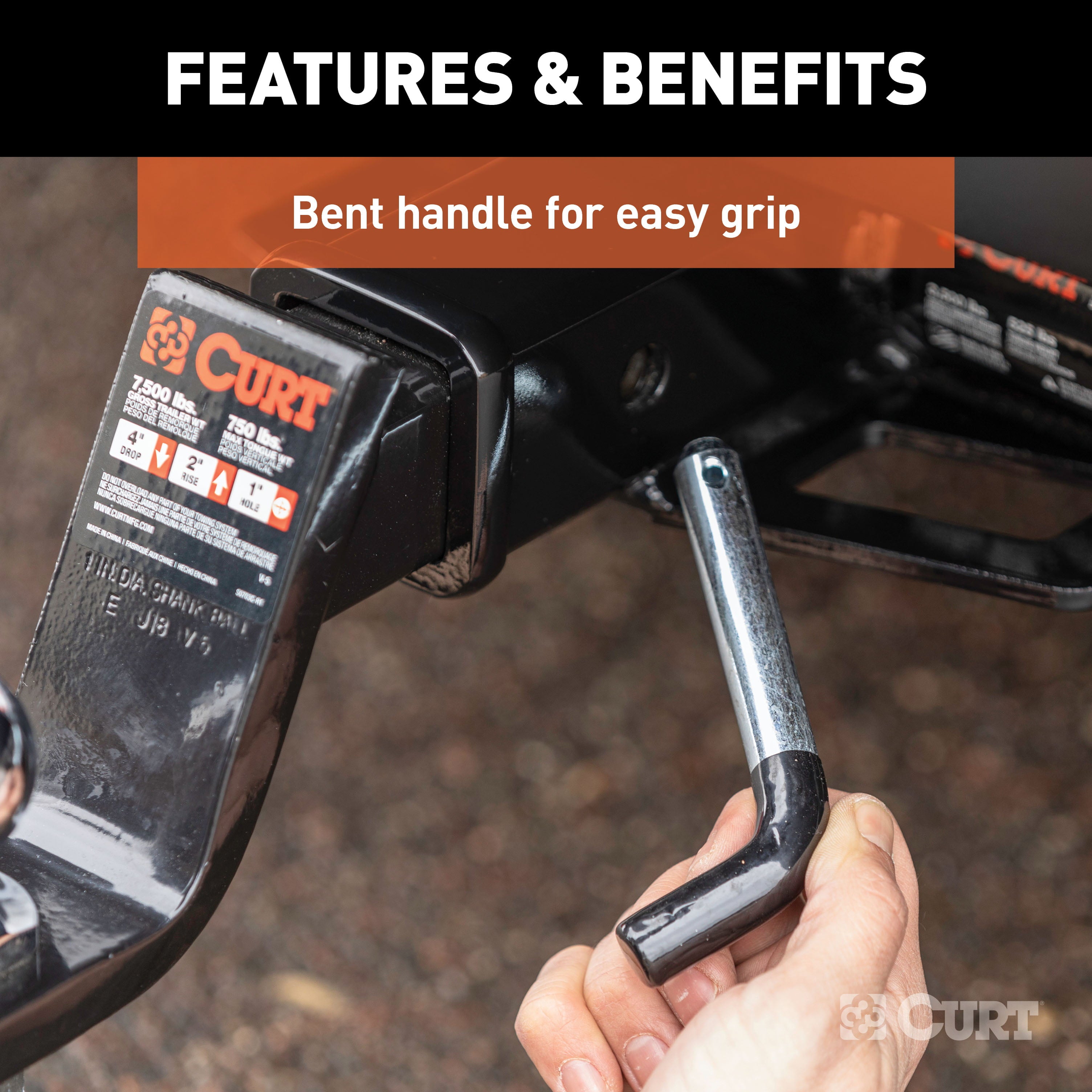 CURT 21510 Trailer Hitch Pin & Clip with Vinyl-Coated Grip, 5/8-Inch Diameter, Fits 2-Inch Receiver