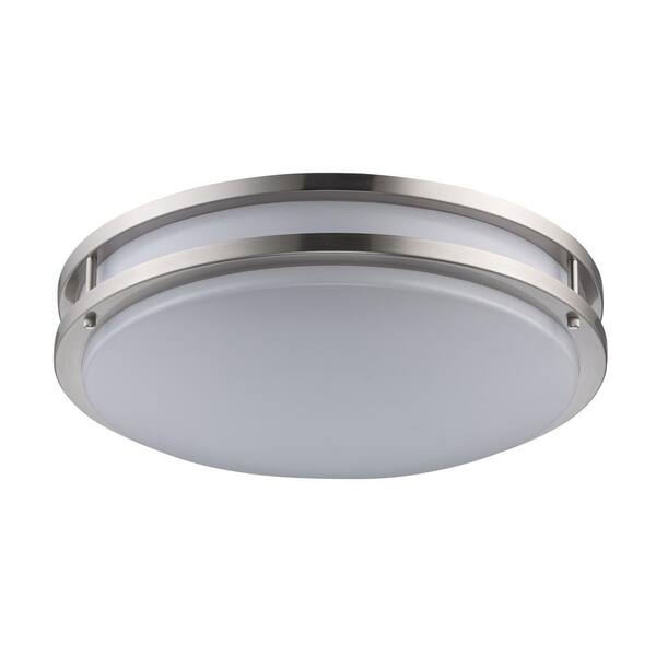 Barnes 17 in. 3-Light CFL Brushed Nickel Flush Mount Ceiling Light Fixture with White Acrylic Shade