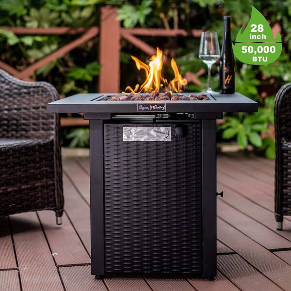 28 in. 50000 BTU Metal Propane Fire Pit Table (Black)