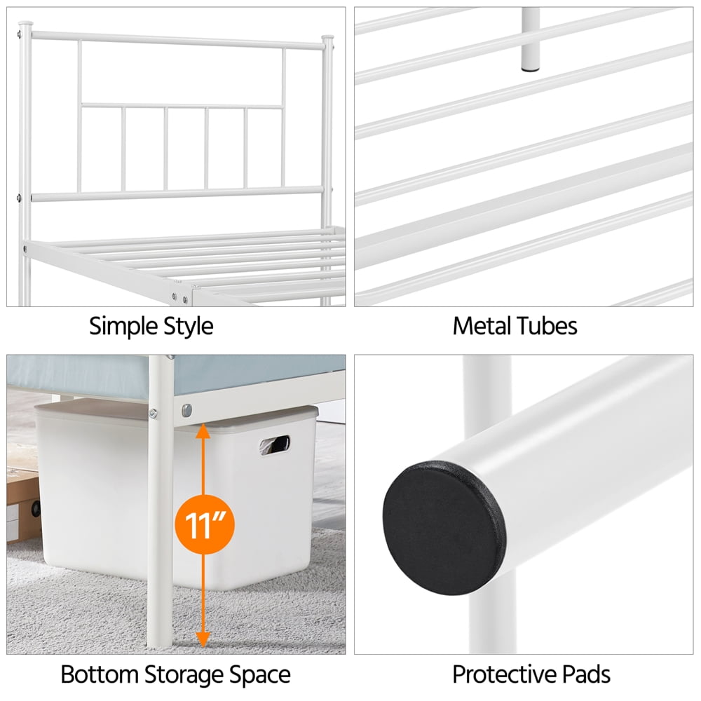 Topeakmart Metal Twin Bed Frame Slatted Bed Base with Headboard and Footboard, White
