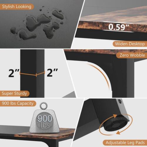 Computer Desk Particle Board Wood With Metal Rectangular Open Back Brown