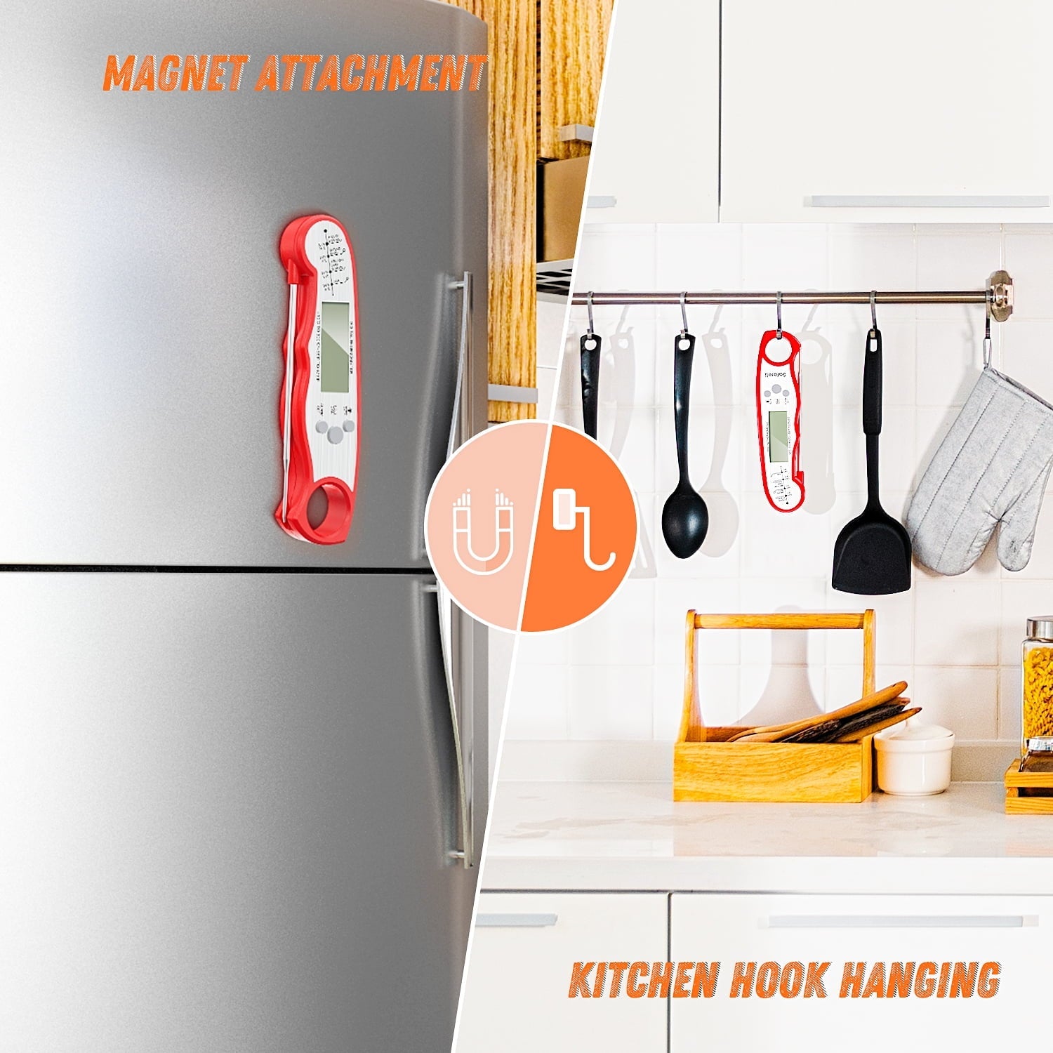 Meat Thermometer for Cooking, Saferell 2-in-1 Instant Read Food Thermometer with Foldable Probe & Oven Safe Wired Probe, Backlight, and Magnet for Deep Fry, BBQ, Grill and Roast Turkey