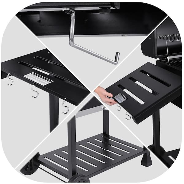 Deluxe 30 in. Charcoal Grill, BBQ Smoker Picnic Camping Patio Backyard Cooking, Black