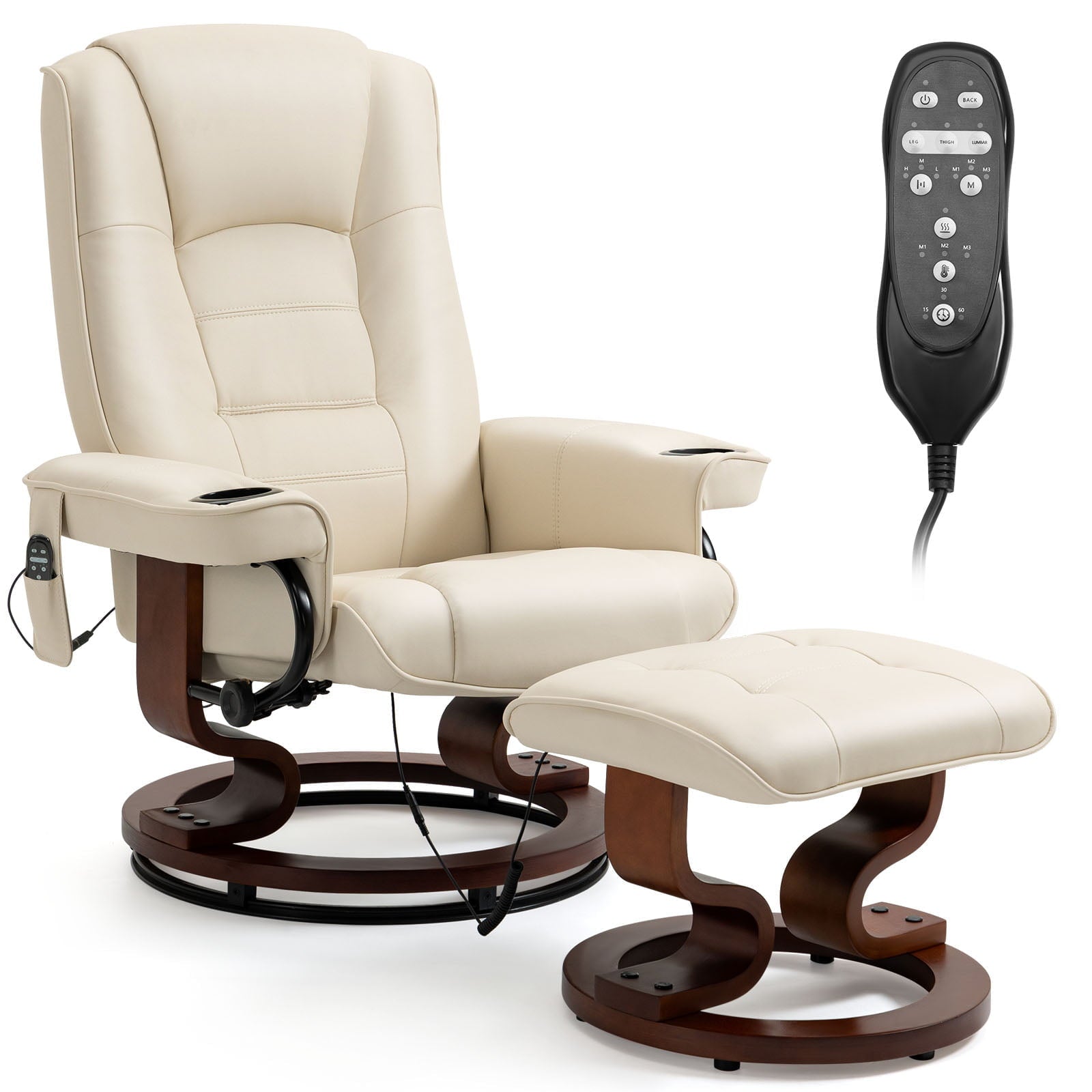 AVAWING Recliner Chair - Vibration Massage, Faux Leather, Ottoman, Swivel - Black