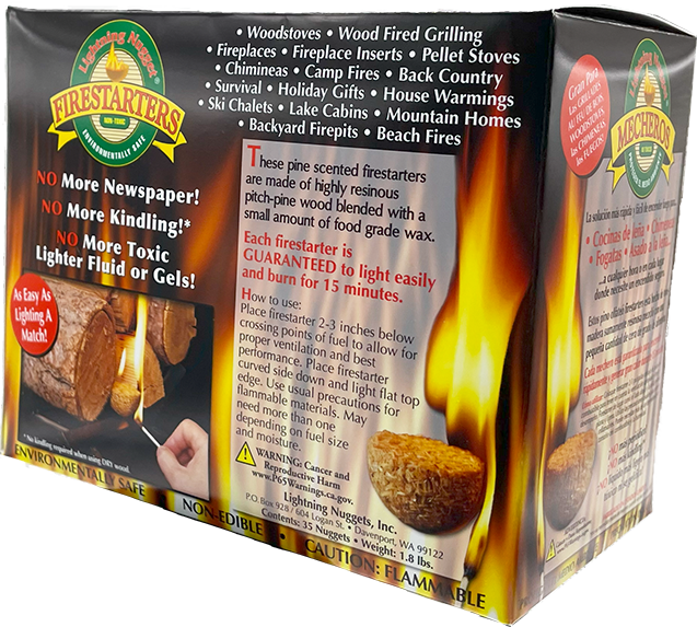 Lightning Nuggets - All Natural Fire Starters - Lightning Nugget 35 Count box with each nugget measuring 2 1/8