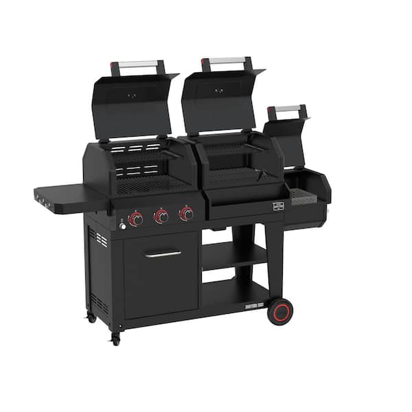 Oakford 1150 3-Burner Plus Offset Smoker Charcoal and Propane Combo Grill in Black