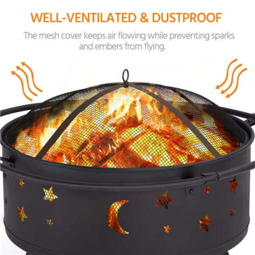 Iron Fire Pit Set Heating Equipment Camping Fire Bowl with Poker Mesh Cover BBQ