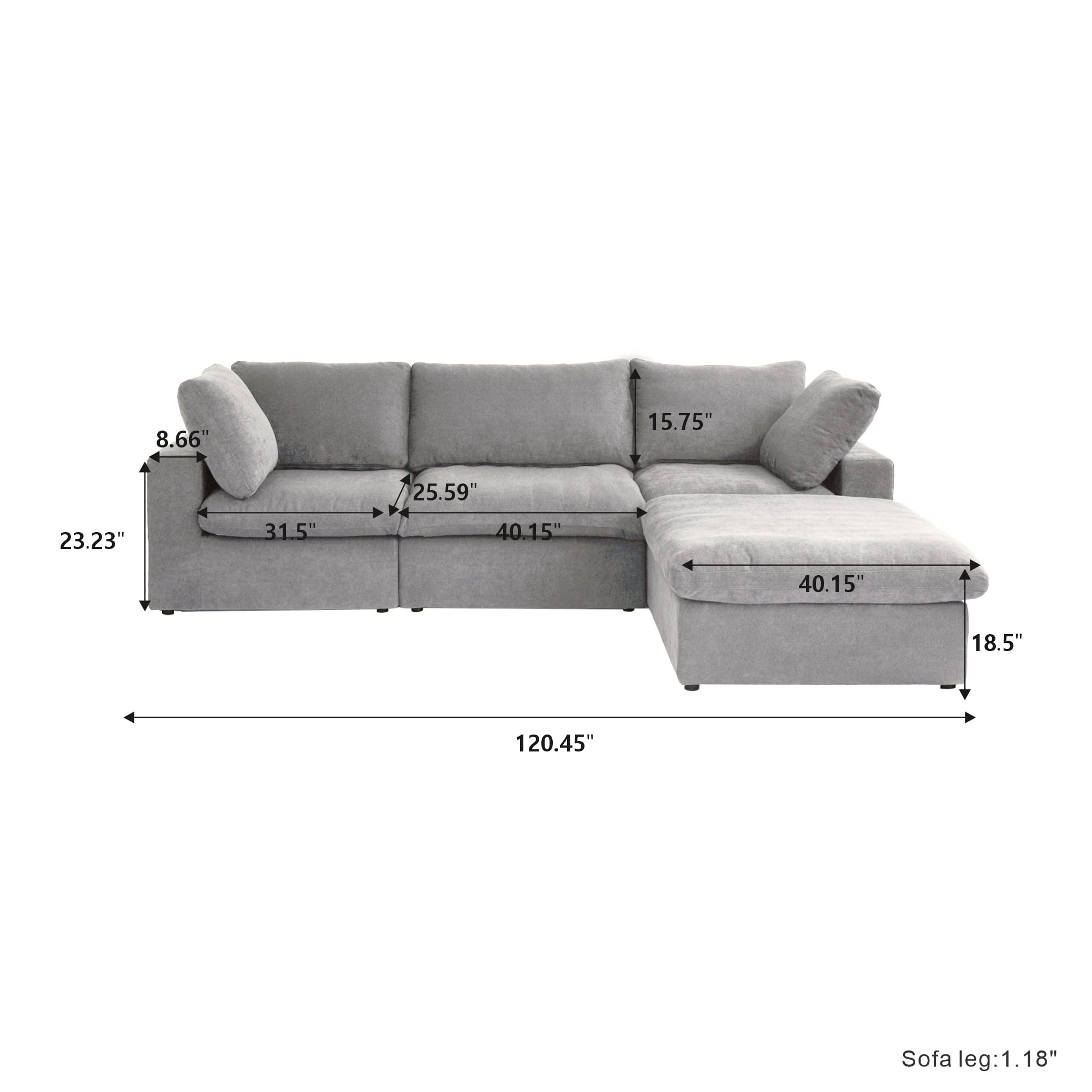 Magic Home Convertible Modular Sectional Sofa Couch,Modern Linen Fabric Sofa Free Combination Couch,L-Shaped Sofa 3-Seat Sofa with Ottoman for Living Room,Apartment and Small Space,Light Gray