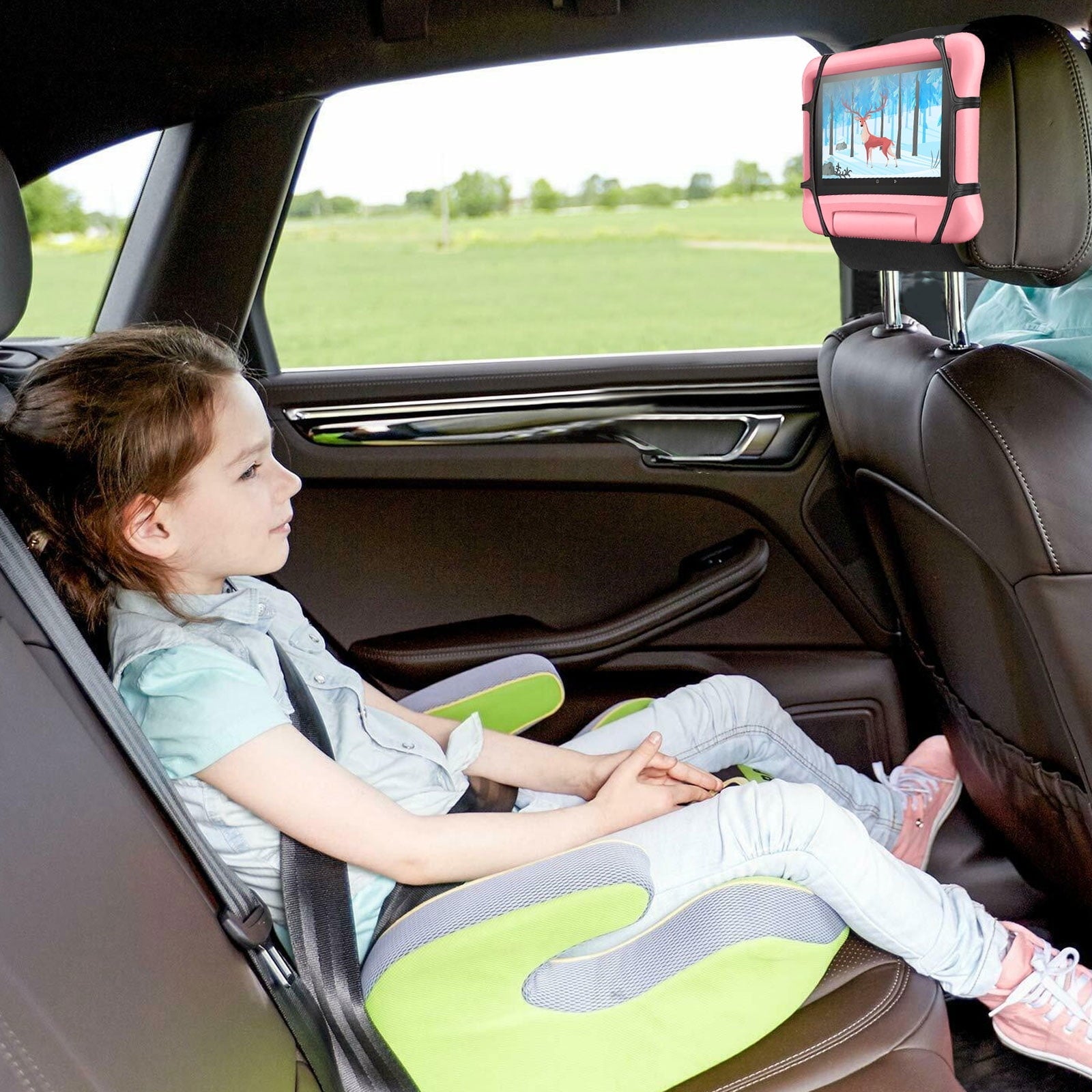 Headrest Mount Tablet Holder for Car, TSV Universal Silicone Holder for Kids Tablet Stand, Angle-Adjustable Car Seat Head Rest Holder Fits for 7-10.5'' iPad Mini Air Pro Nintendo Switch