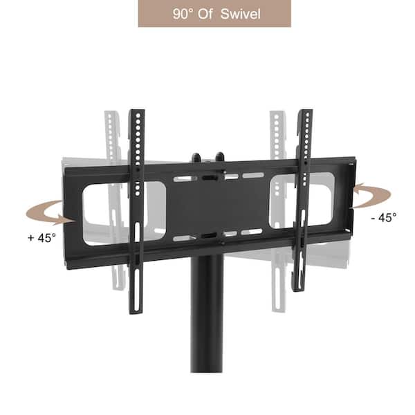 Adjustable Angle Black Adjustable Height TV Mounts TV Stand with 2-Tier Shelf and Wheel
