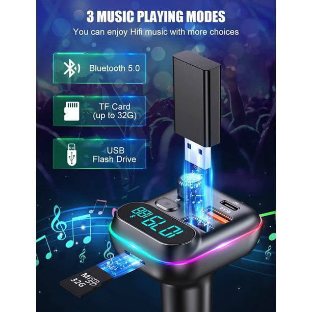 MSOVA 5.0 Bluetooth FM Transmitter with USB Charging Hand Free Calling, 1pcs Black