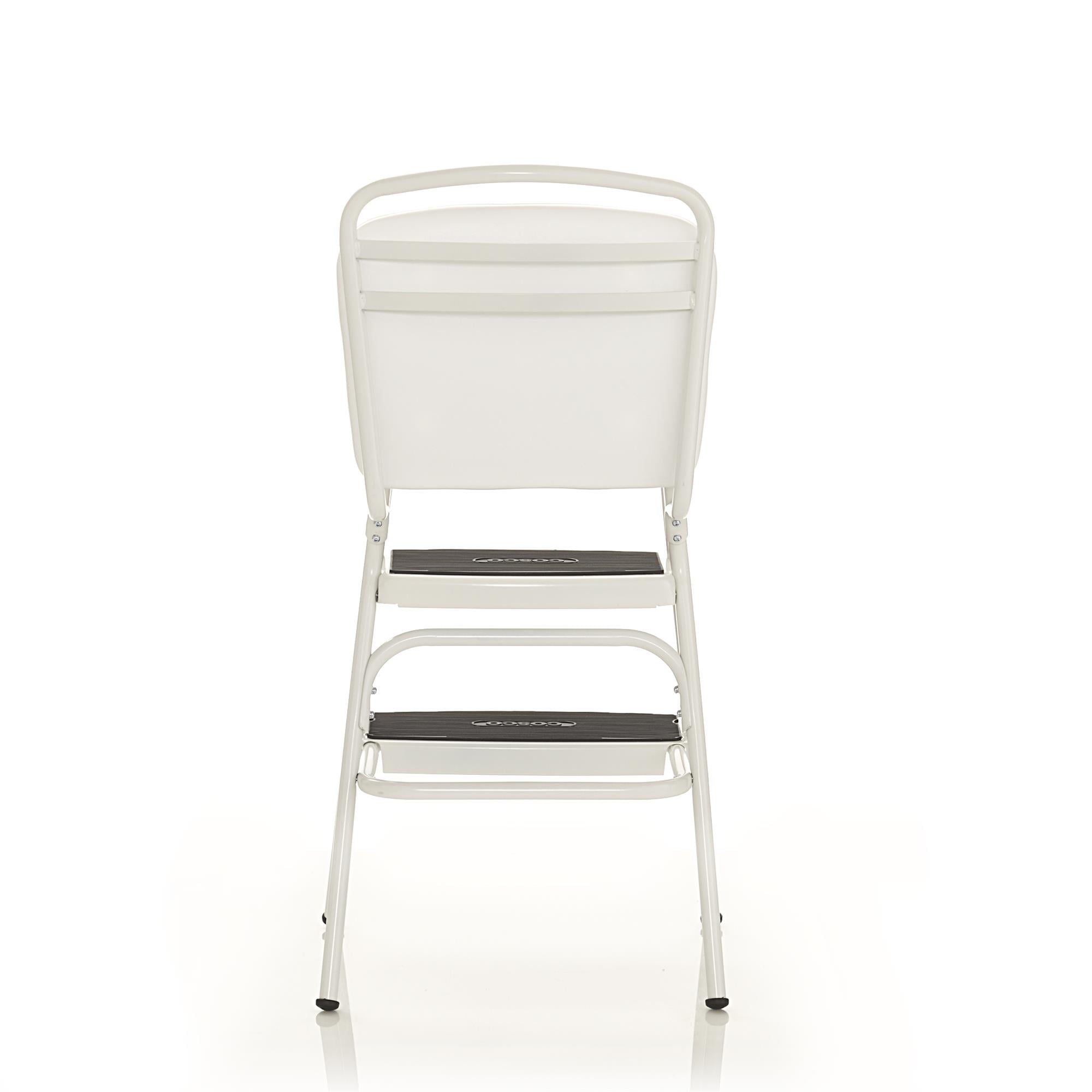 COSCO Stylaire Retro Chair + Step Stool with flip-up seat (white, one pack)