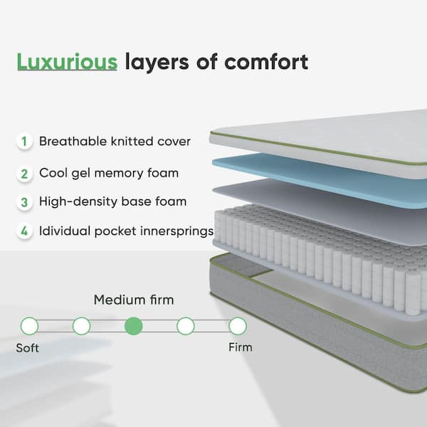 10 in. Medium Cool Gel Foam Innerspring Hybrid Mattress Tight Top Queen Mattress