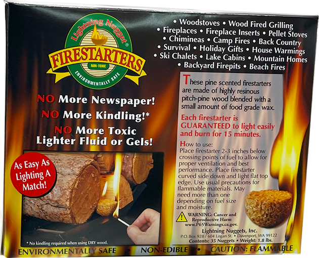 Lightning Nuggets - All Natural Fire Starters - Lightning Nugget 35 Count box with each nugget measuring 2 1/8