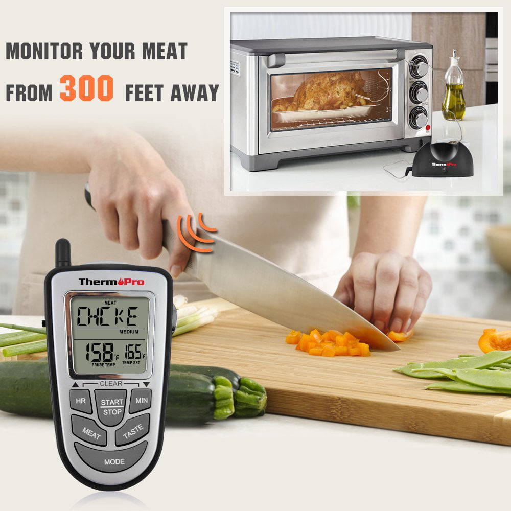 ThermoPro TP09 Electric Wireless Remote Digital Food Cooking Meat BBQ Grill Oven Smoker Thermometer / Timer, 300 Feet Range