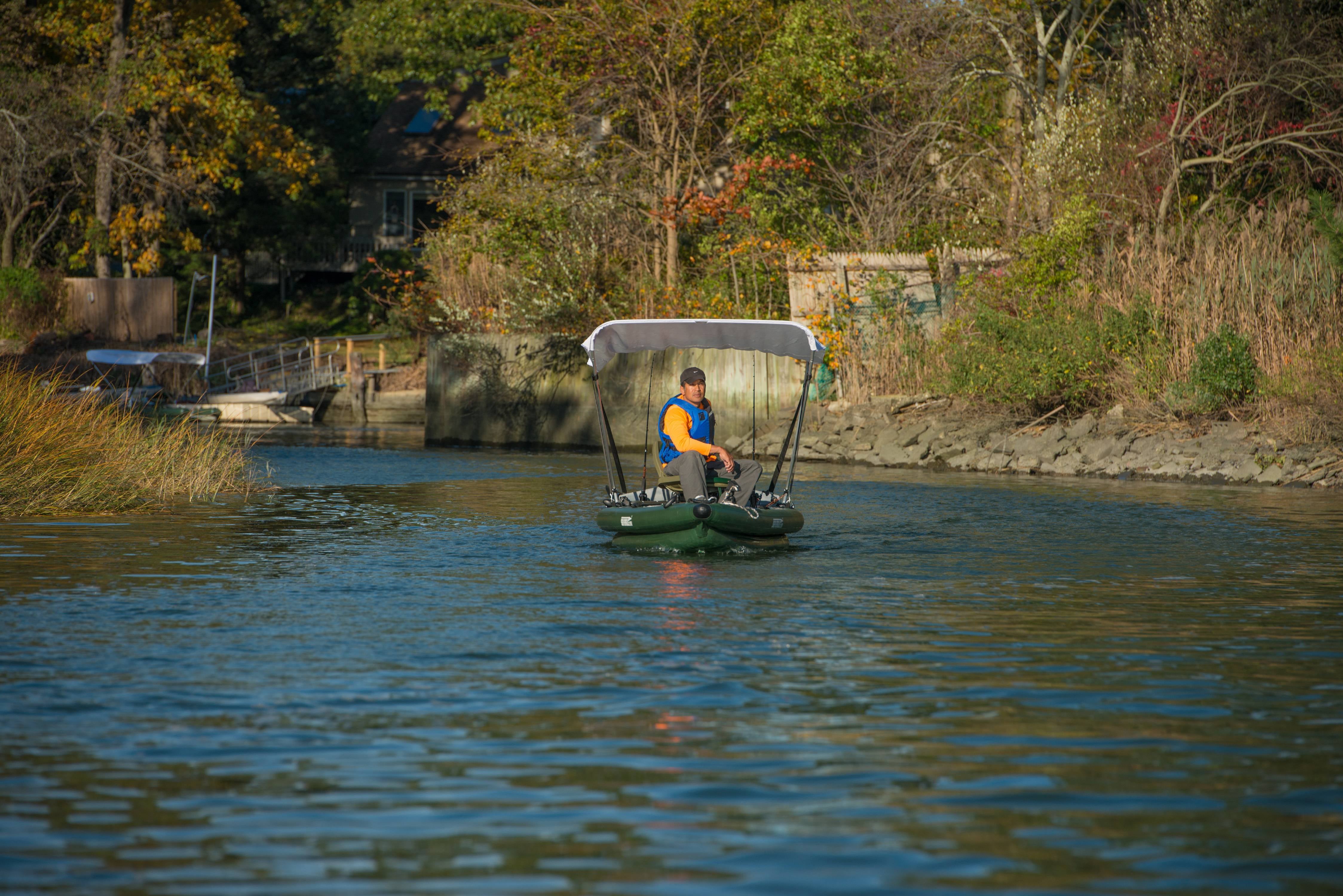 Sea Eagle FSK16 Inflatable FishSkiff 16 Frameless Fishing Boat - 2 Person Swivel Seat Canopy Package