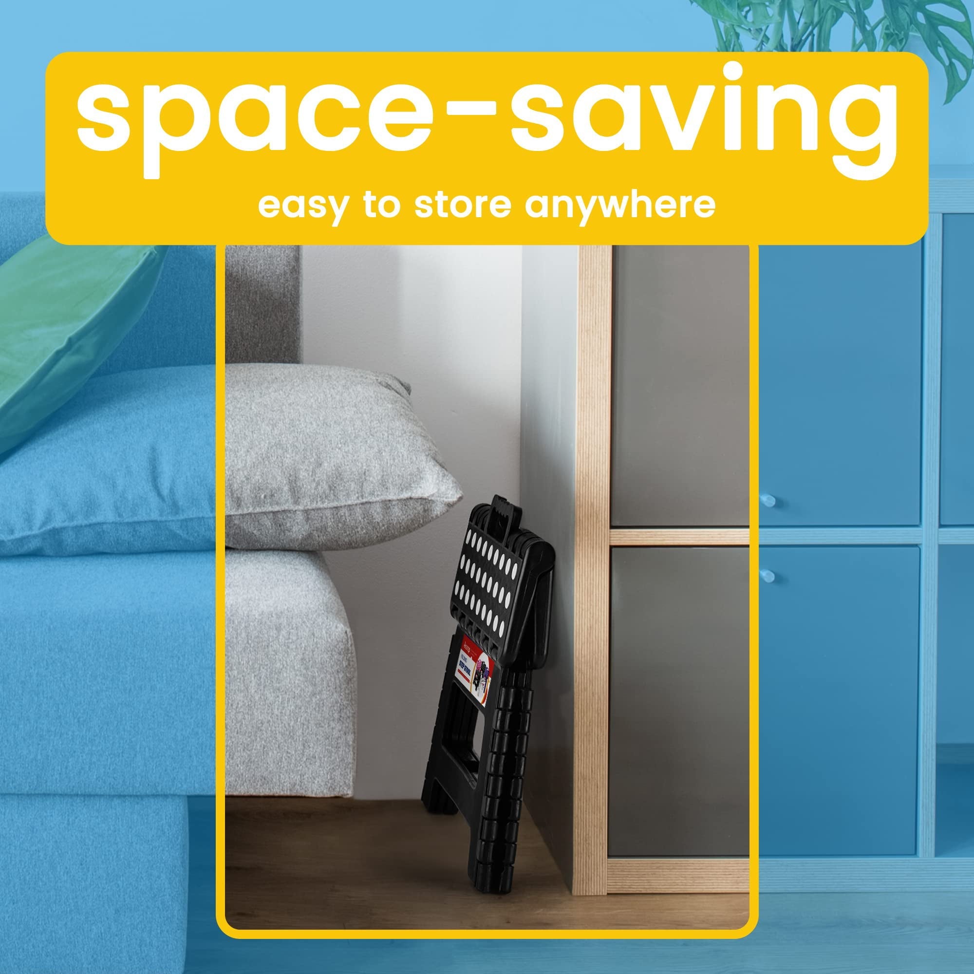 ACSTEP Folding Step Stool 9'' Tall Kids Step Stool Plastic Step Stools with Non-Slip Surface - Black