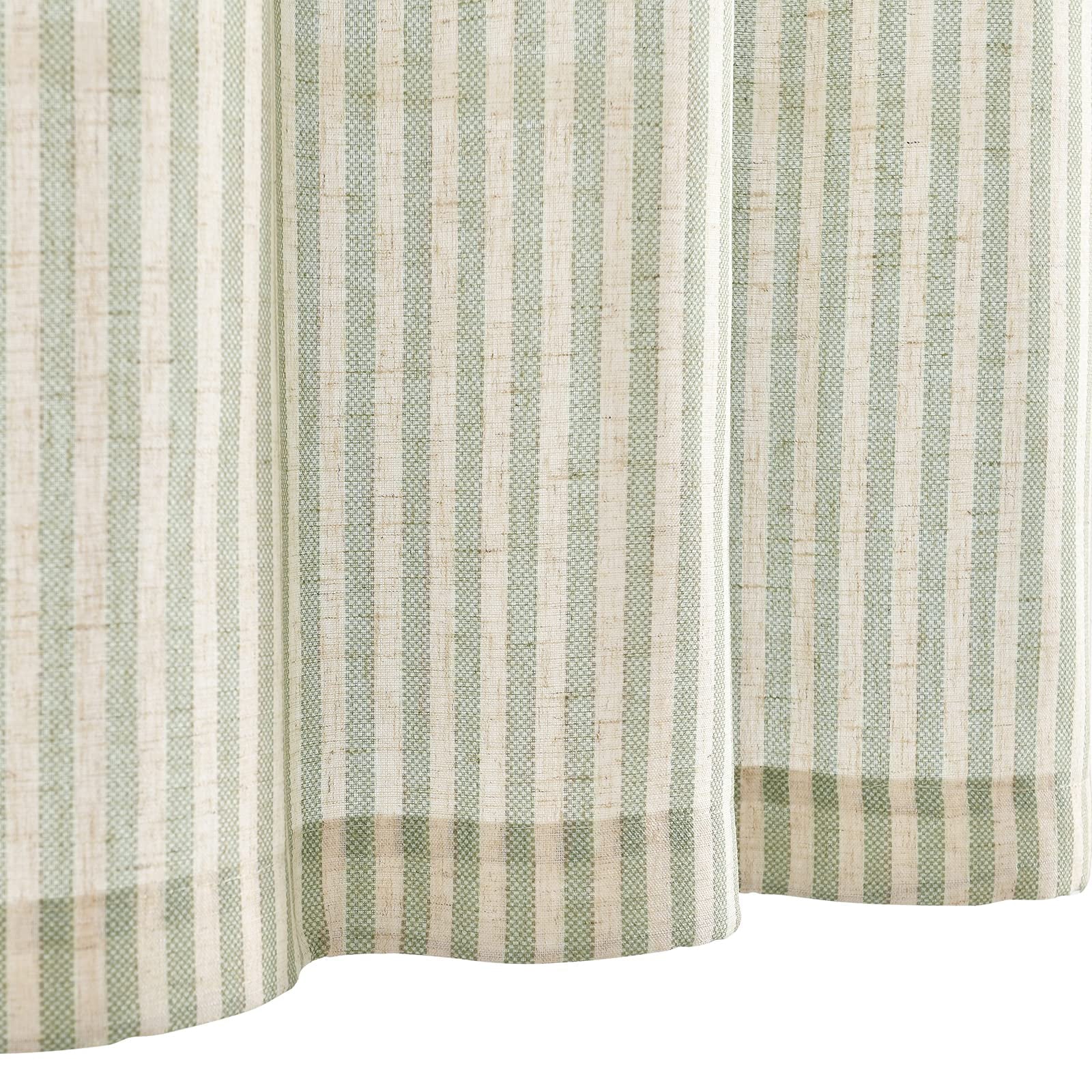 Curtainking Kitchen Valance Curtain Stripe Pattern Farmhouse Window Valance 16 inch Linen Window Treatment for Bathroom Bedroom Rod Pocket 1 Panel Sage