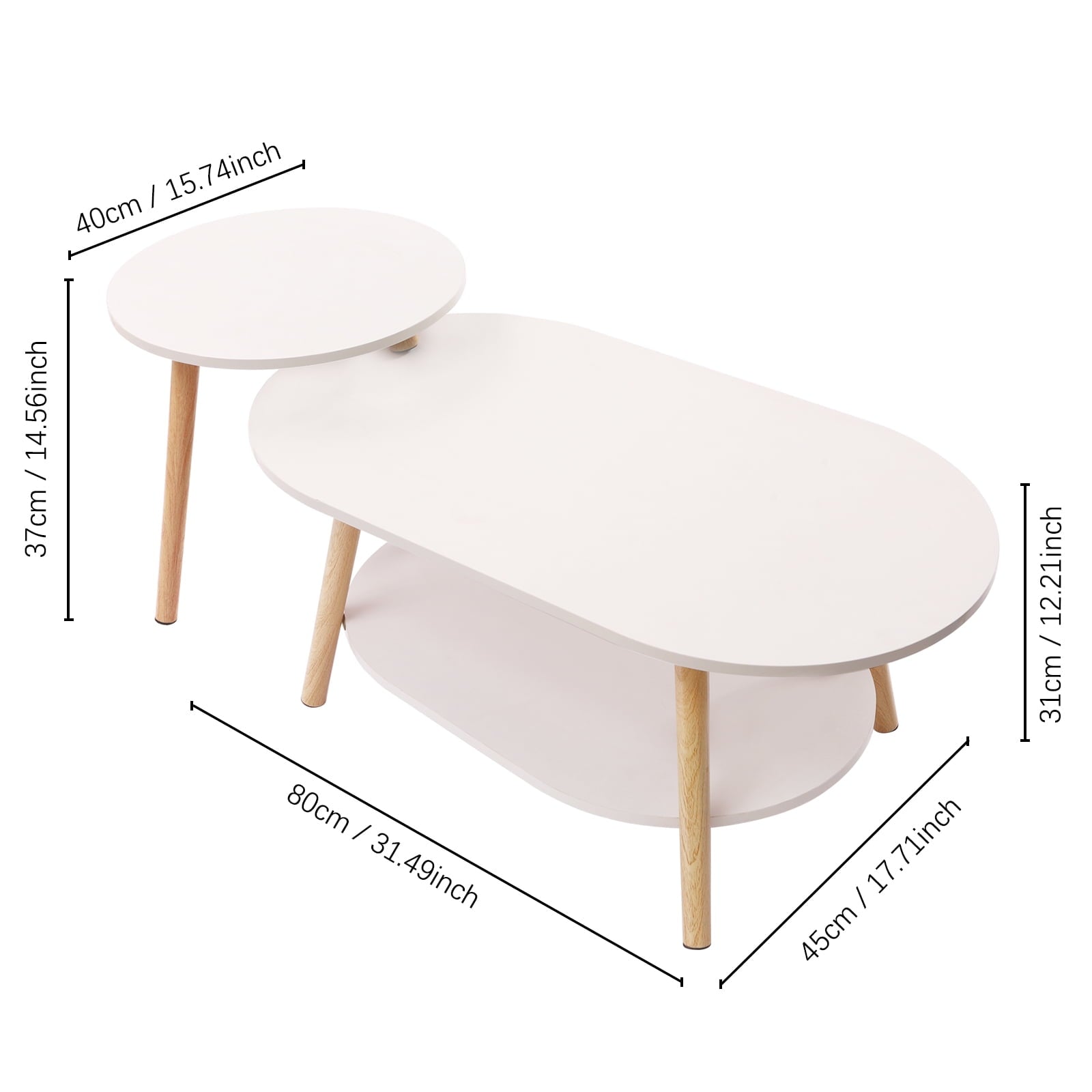 Loyalheartdy Sofa Table Nesting Table White MDF Coffee Table End Desk Non-slip Foot Pad